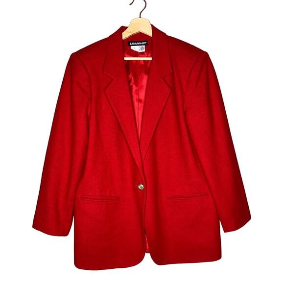 Vintage Savannah 100% Pure Wool Blazer Red Gold Hardware Size 14p - Picture 1 of 5